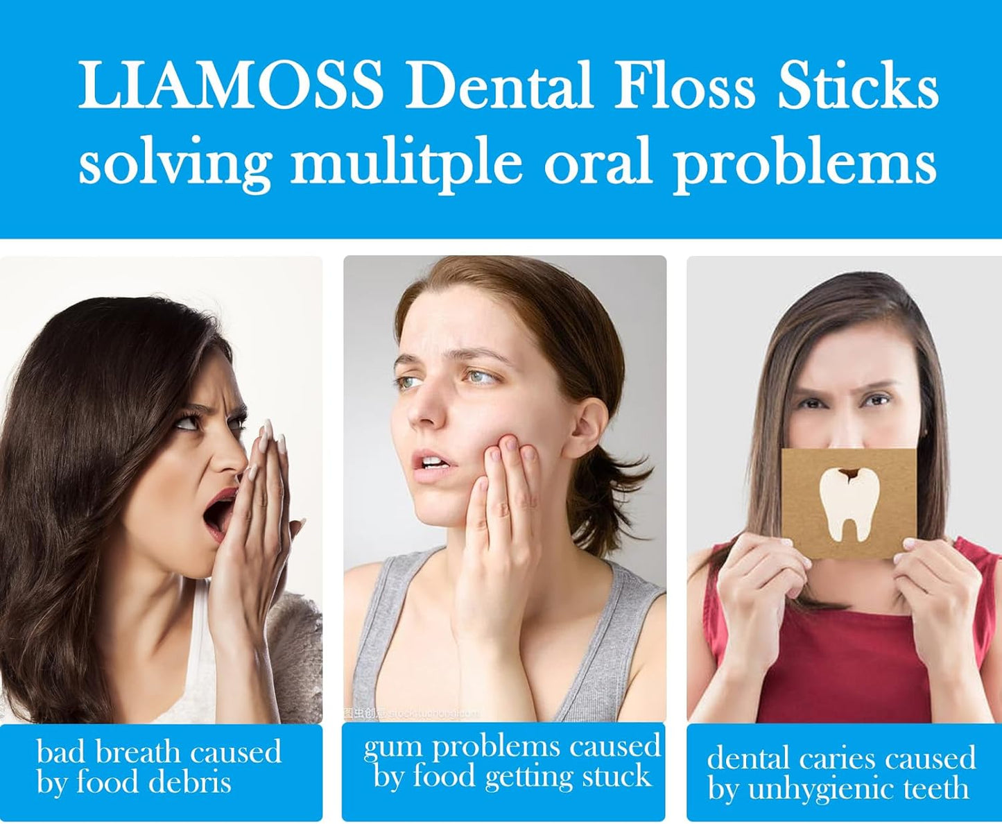 Dental Floss Picks,Twin Line 300 Count Lemon Flavor Dental Flossers,LIAMOSS Dual Action Flossing System,Superfine Toothpicks Sticks,Comfortable for Tight Teeth(Purple)