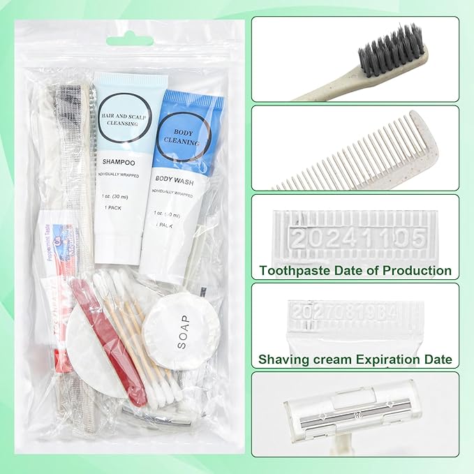 Toiletry Kits Homeless Personal Hygiene Care Package Kits Supplies In Bulk, Disposable Travel Size Essential Women Men Toiletries Set for Hotel,Charity,Camping,Travel (7.1 Inch, 100, Count)