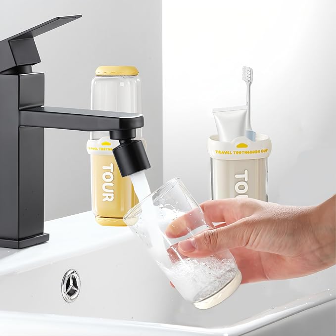 Toothbrush Travel Case, 2 pack Portable Tooth Brush and Toothpaste Holder Rinse Cup Cover Container Compact Oral Clean Tools Organizer for Camping Traveling Home School Business(White + Yellow)