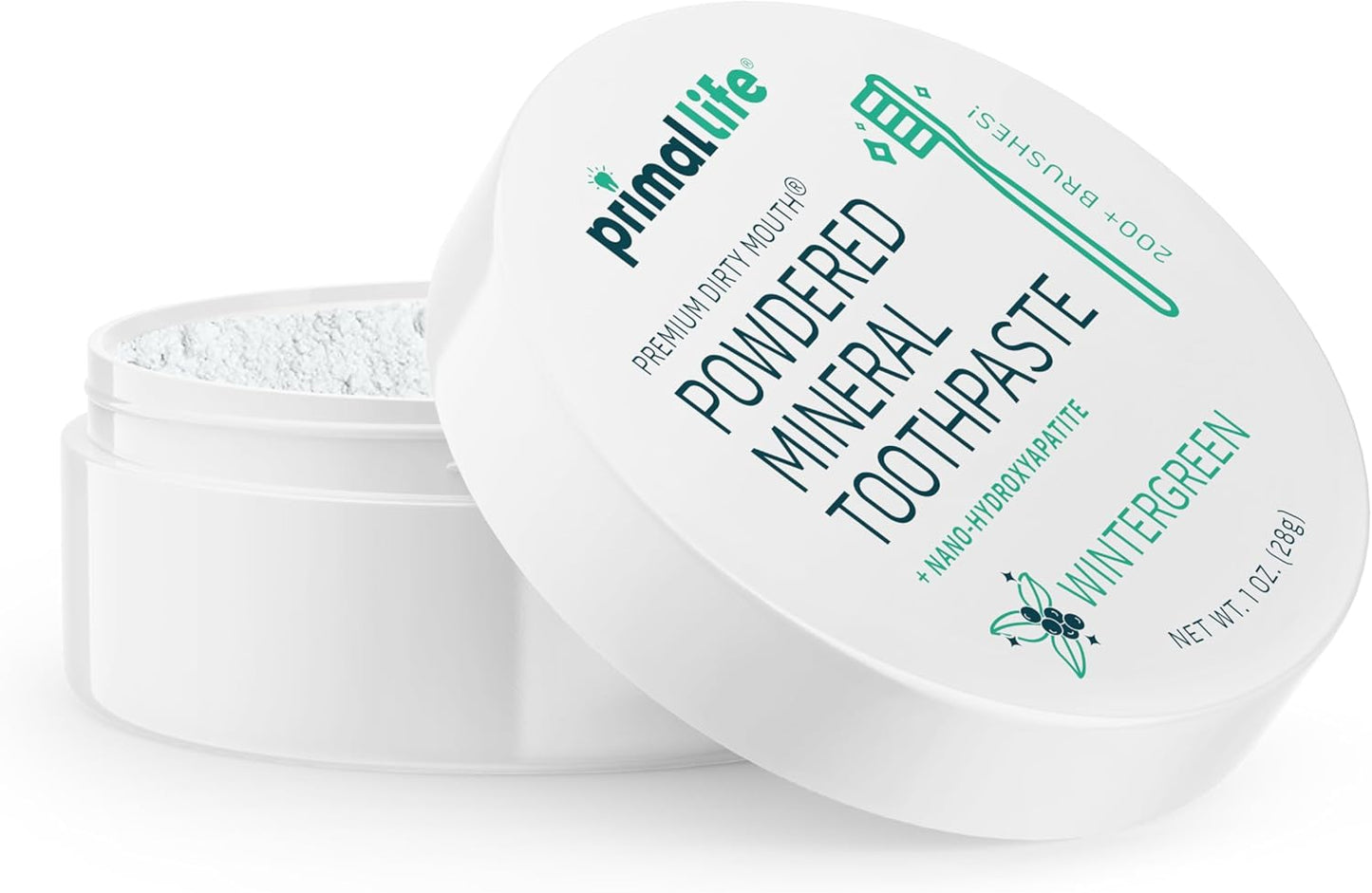 Primal Life Organics - Dirty Mouth Toothpowder, Tooth Cleaning Powder, Flavored Essential Oils with Natural Kaolin & Bentonite Clay, Good for 200+ Brushings, Organic, Vegan (Wintergreen, 1 oz)