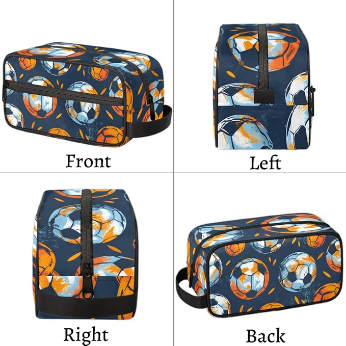 Soccer Background Boys Travel Toiletry Bag Waterproof Wash Bag Shower Shaving Bag Cosmetic Organizer Makeup Bag Portable Toiletries Accessories for Women Men Sport