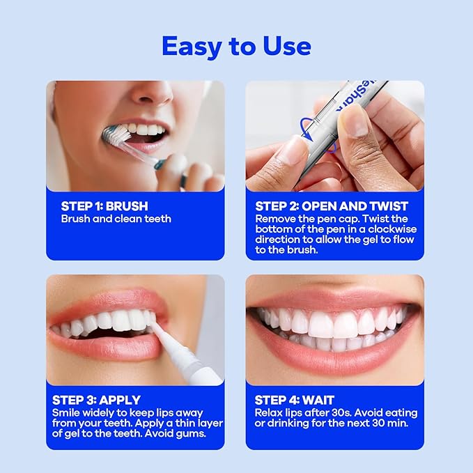 Premium Teeth Whitening Pens (4 Count), Sensitive-Free Whitening Gel, Professional-Strength Formula, On-The-Go Tooth Gel for Adults