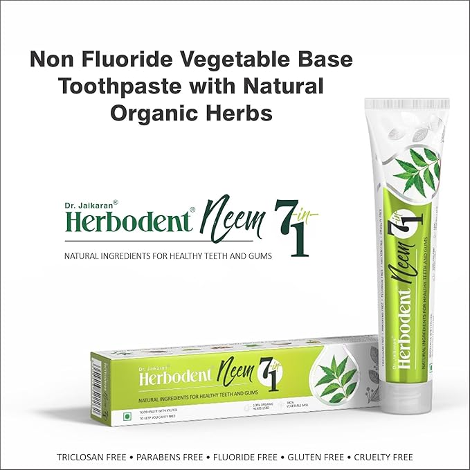 Herbodent® NEEM 7 in 1 Toothpaste-6.53Oz Pack of 2 | Organic Herbs-Neem, Black Seed & Xylitol for Anti Cavity, Cardamom & Mint for Freshness, Baking Soda for Great Cleaning-No Fluoride & No Paraben