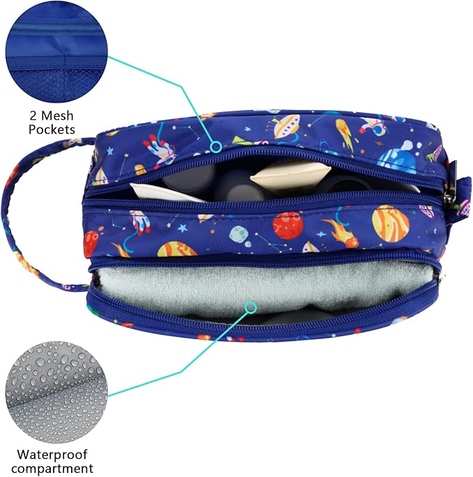 Space Kids Toiletry Bag for Boys, Travel Toiletry Bag for Little Young Boys Waterproof Hanging Wash Bag Toddler Traveling Toiletries, Blue
