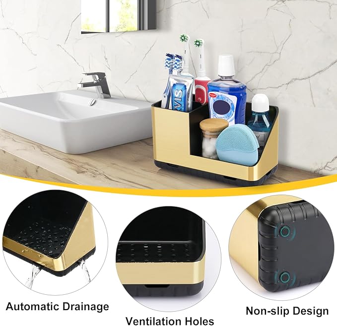 Toothbrush Holders for Bathroom Countertop Organizer, Kids Electric Toothbrush and Toothpaste Holders, Bathroom Accessories Organizer and Storage (Brushed Gold)