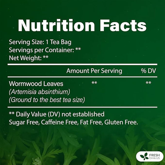 FreshDrinkUS, Premium Wormwood Tea - 40 Tea Bags - Handcrafted Herbal Blend, Caffeine-Free – Smooth Taste & Naturally Refreshing.