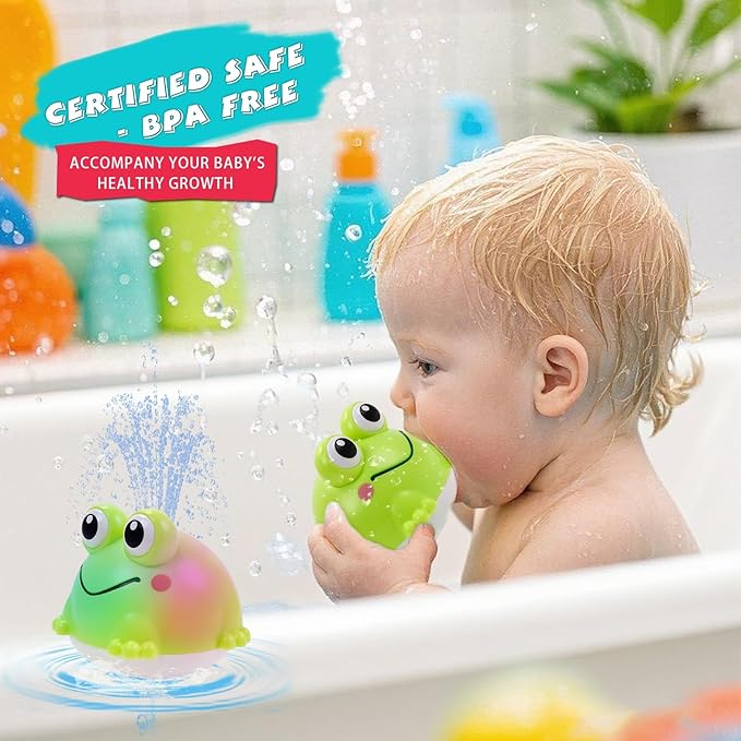 Light Up Bath Toy Sprinkler for Babies, Rechargeable Bathtub Pool Water Toys Baby Gifts for Toddlers, Shower Essentials (Frog)