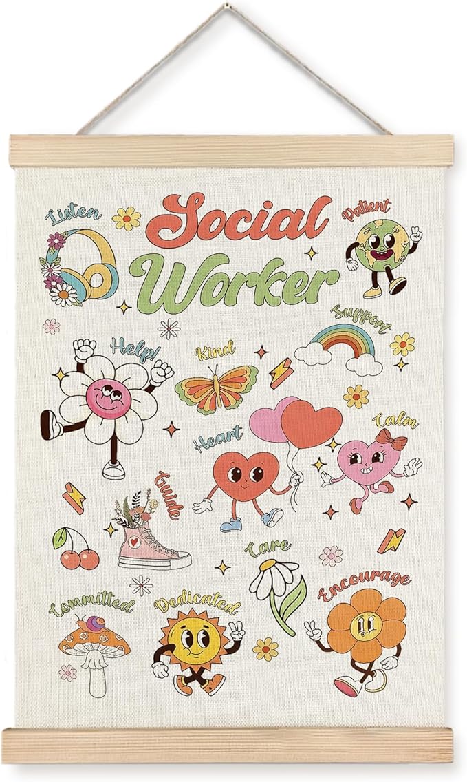 Yomisex Social Worker Wall Art Poster, Social Workers Gifts for Women, Boho Inspirational Societal Worker Wall Art Framed for Home Bedroom Living Room Office Decor, 12x16 Inch