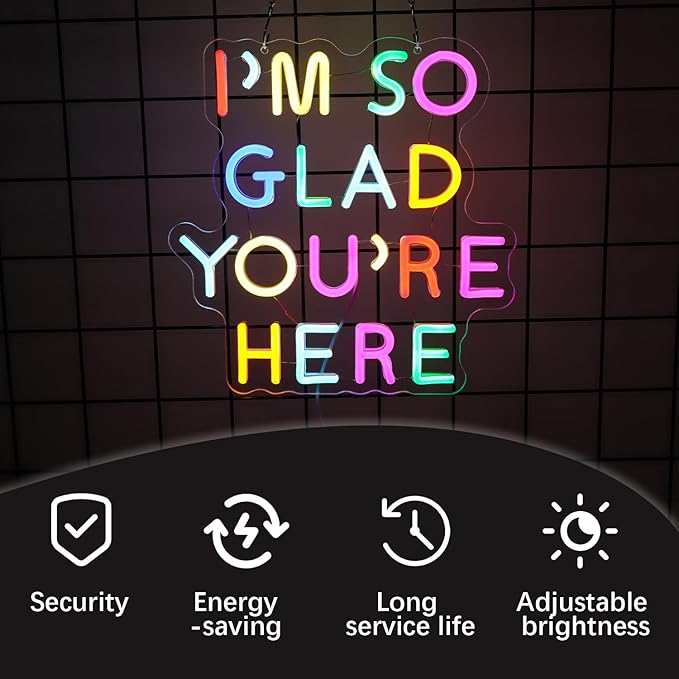 I'm So Glad You're Here Neon Sign-Classroom Decoration -Inclusive Classroom Decor-Welcome Gift-Teacher Present-Decor of primary schools and kindergartens Wall Sign Decoration Present-Birthday Christmas Gift