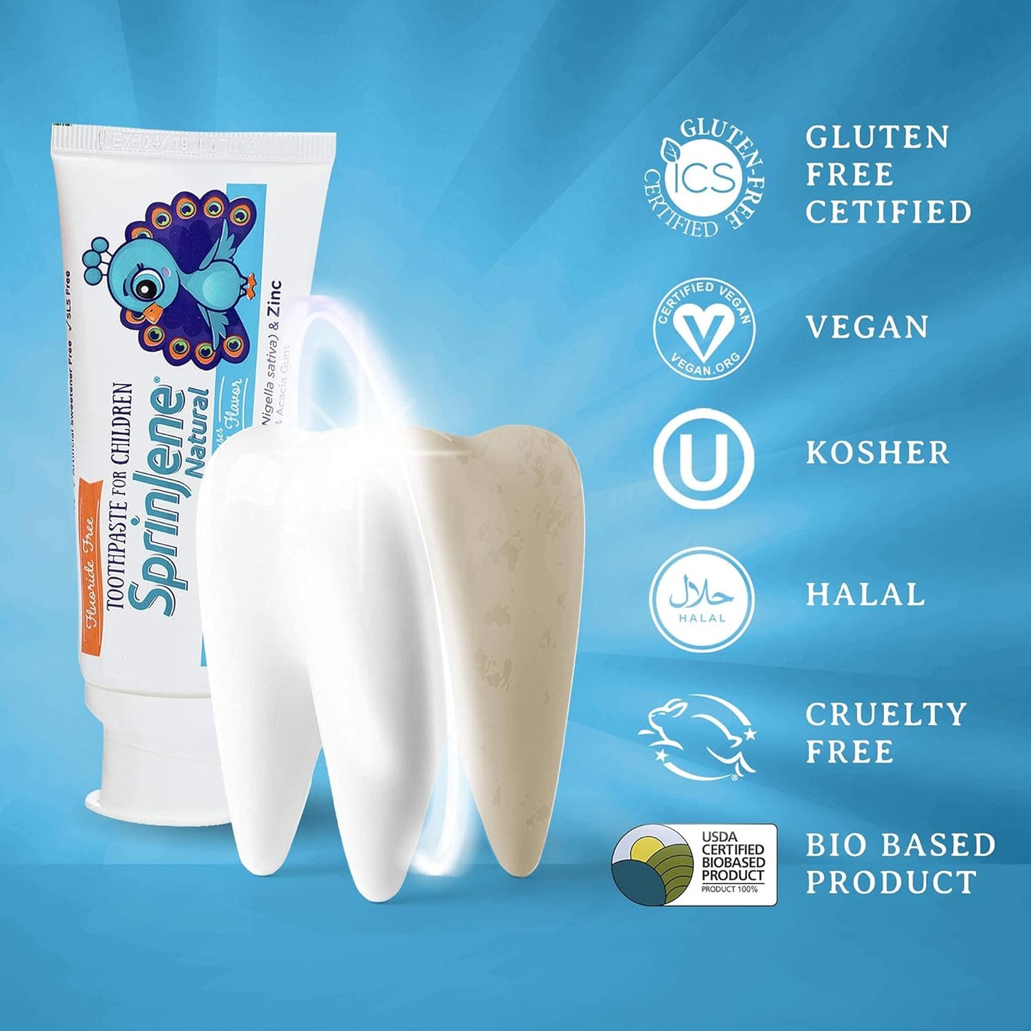 SprinJene Natural Children’s Toothpaste – Fluoride Free Vanilla Toothpaste for Toddlers & Kids – Gentle Safe Natural Formula with Patented Black Seed Oil & Zinc – Made in The USA (4 Pack)