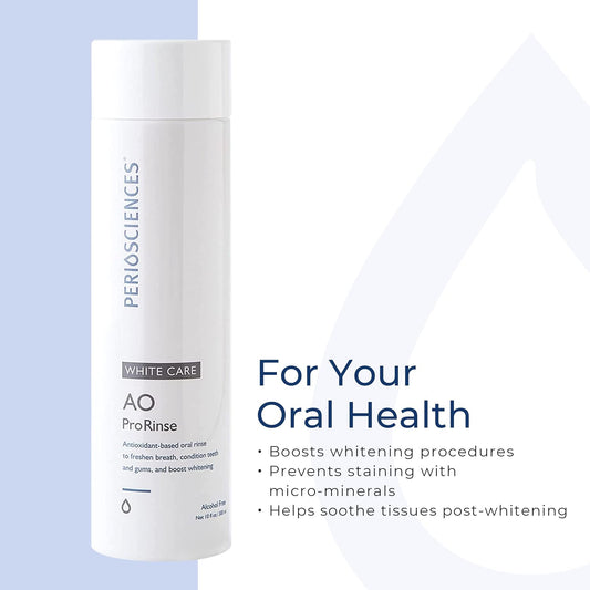 PerioSciences AO ProRinse White Care Whitening Mouthwash with Essential Oils and Antioxidants - Alcohol Free Mouthwash for Post-Whitening Enamel Protection, 10 fl oz/300ml Pack of 2