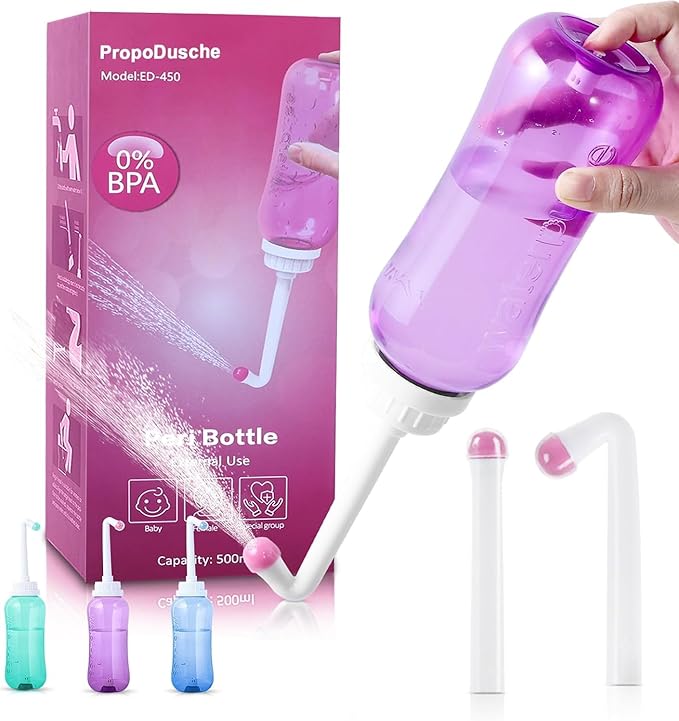 Peri Bottle for Postpartum Travel Bidet - Perineal Care,Portable Travel Squeeze Bottle Bidet for Women Personal Hygiene Cleaning,2 Tubes for Baby Mom After Birth Cleansing and Recovery 16.9OZ (Purple)