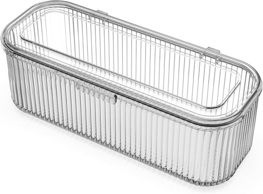 JessLab Makeup Brush Holder Organizer, Clear Makeup Sponges Organizer,Cosmetic Storage Case with Lid Display Case for Vanity, 1 Compartment (1 Pack)