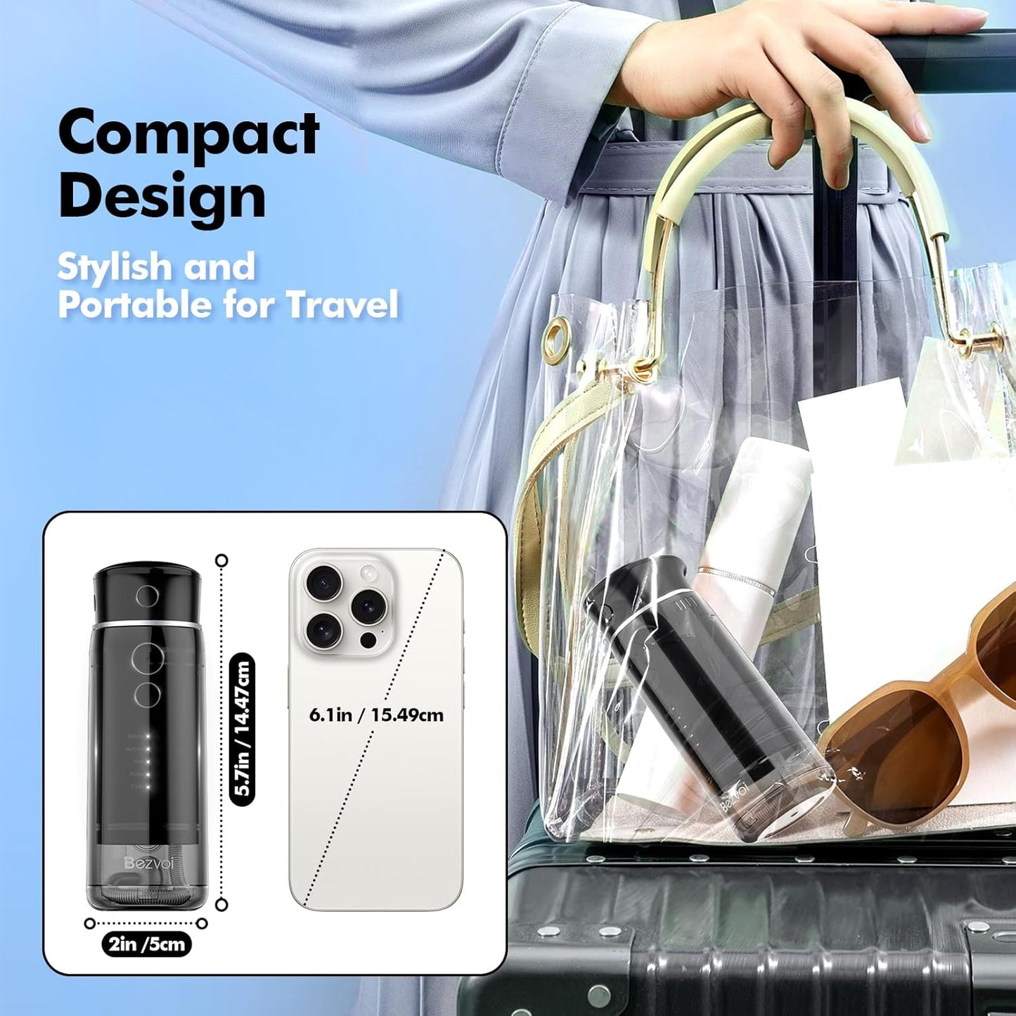 Water Flosser Mini Cordless Portable: 5 Modes Water Dental Floss with Telescopic Water Tank, 6 Tips, IPX7 Waterproof Oral Irrigator for Teeth Cleaning Gums,Orthodontic,Braces Dental Care (Black)