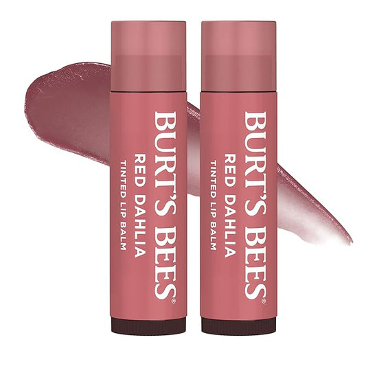 Burt's Bees Lip Tint Balm Stocking Stuffers Gifts, Long Lasting 2 in 1 Duo Tinted Balm Formula, Color Infused with Hydrating Shea Butter for a Natural Looking Buildable Finish, Red Dahlia (2-Pack)