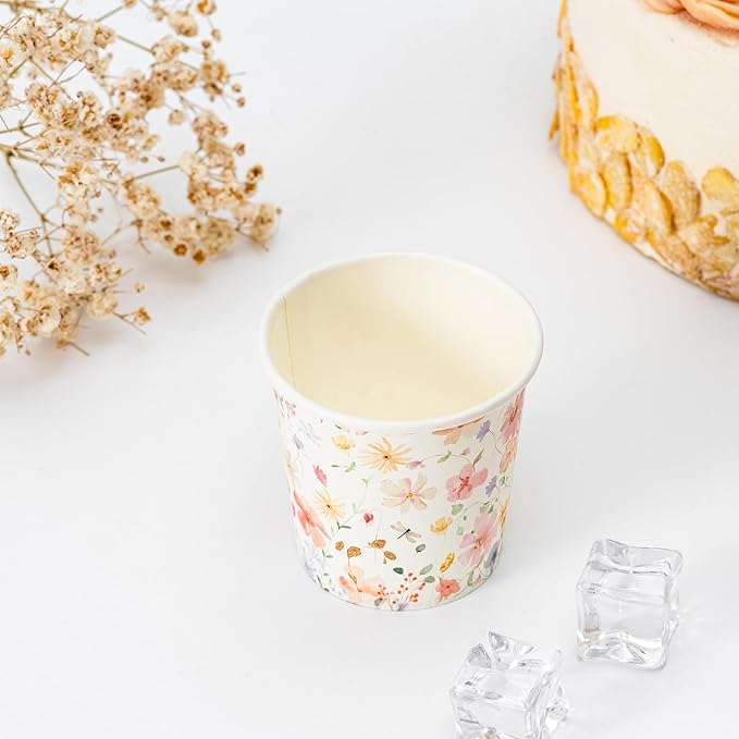 Crisky 150 Pack Paper Bathroom Cups 3oz Disposable Elegant Design Full Floral Small Mouthwash Hot/Cold Beverage Coffee Dessert for Birthday Parties Home-use Picnics Ceremonies