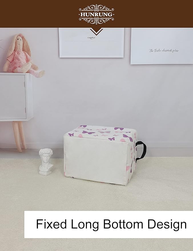 HUNRUNG Rectangle Storage Basket Cute Canvas Organizer Bin for Pet/Children Toys, Books, Clothes Perfect for Rooms/Playroom(Rec-Butterfly)