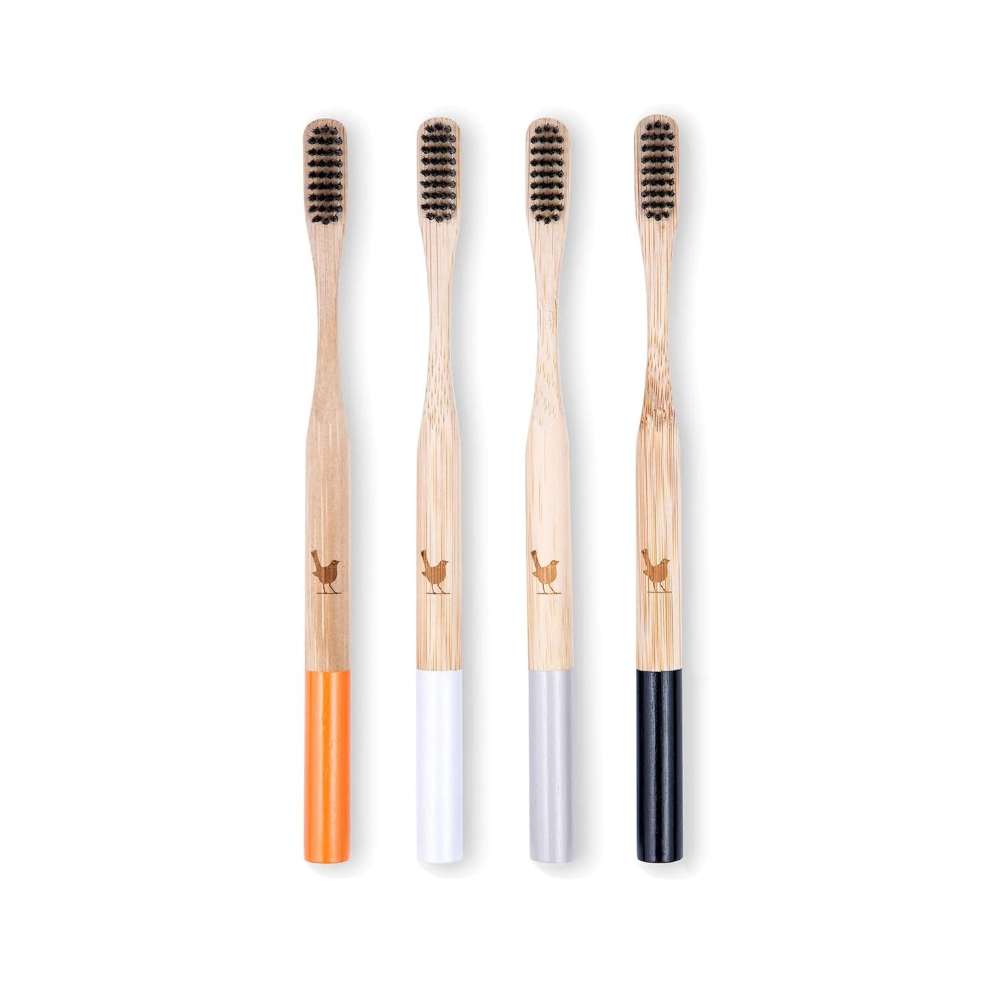 Bamboo Toothbrush with Extra Soft Charcoal Infused Bristles, Set of 4