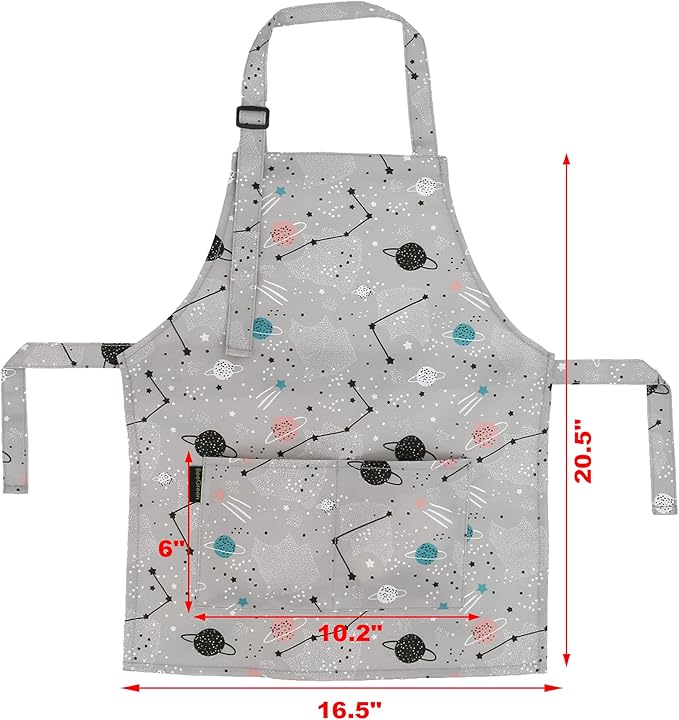 BeeGreen Kids Cooking Aprons w Adjustable Strap Kitchen Aprons w Front Pocket for Kids Toddler Painting Baking Artist