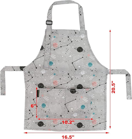 BeeGreen Kids Cooking Aprons w Adjustable Strap Kitchen Aprons w Front Pocket for Kids Toddler Painting Baking Artist