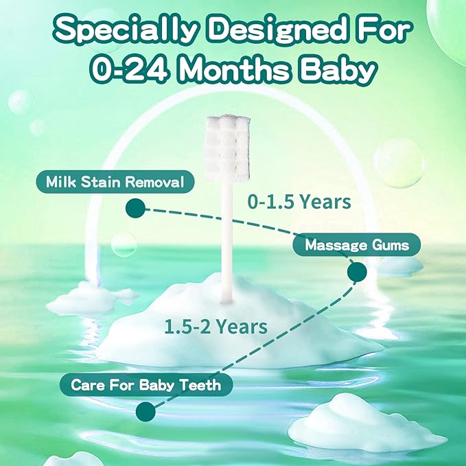 Baby Tongue Cleaner Toothbrush 30Pcs Disposable Infant Tooth Brush Clean Baby Mouth with 2Pcs Finger Toothbrush Oral Cleaning Stick Gauze Cleaner Stick Dental (Green, 32 Piece Assortment)