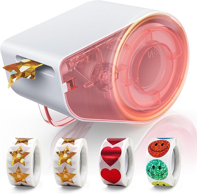 Manual Sticker Dispenser for Rolls of Stickers with 1520Pcs 1Inch Gold Star,Red Heart,Smiley Face Stickers for Kids Reward,Behavior Chart,School Classroom Student Teacher Supplies Gifts(Red)