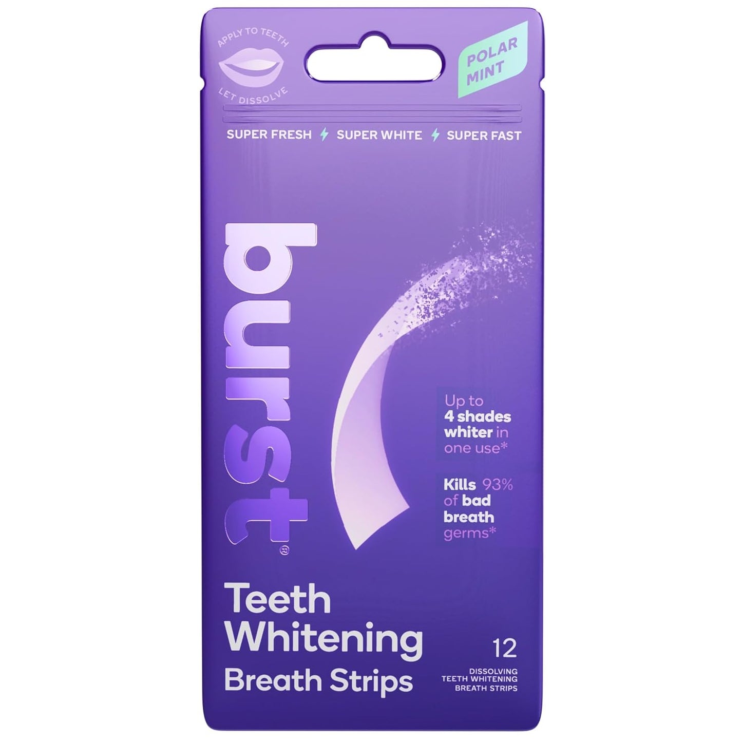 Burst Teeth Whitening Breath Strips (Polar Mint/1 Pack) | Kills 93% of Bad Mouth Germs | Up to 4 Shades Whiter in One Use | Easy to Apply/Quick Dissolving