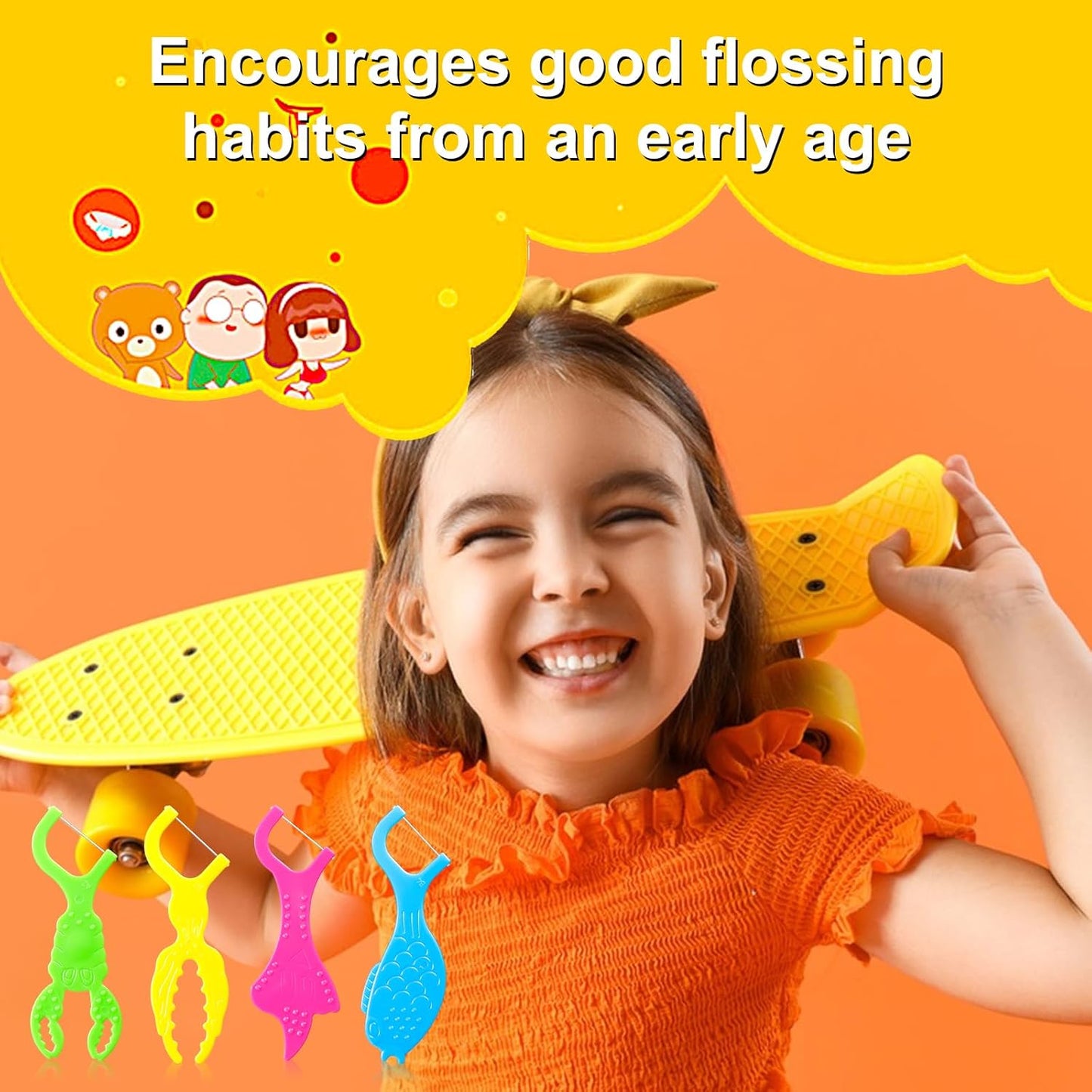 FAMILIFE Kid Floss Picks, 120 Picks Kid's Dental Floss Picks Without Fluoride, Kid Flossers with 4 Travel Handy Cases, Helps to Fight Tooth Decay and Keep Your Kids’ Teeth Clean