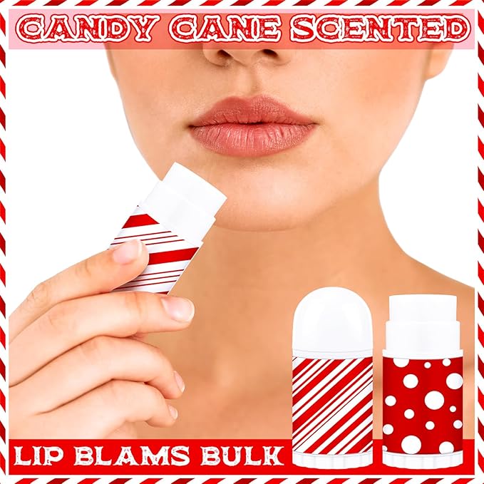 50 Pcs Christmas Lip Balm Bulk Mini Candy Cane Peppermint Flavor Lip Balms Bulk Christmas Stocking Stuffers Xmas Party Gifts Small Thank You Employee Appreciation Gifts for Women Men (Mixed Candy)