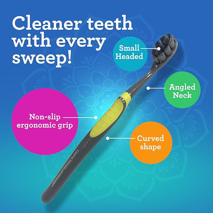 GuruNanda Butter on Gums Charcoal Toothbrush - 8000+ SoftexTM Bristles for Sensitive Teeth & Gums, Aids in Teeth Whitening, Extra Soft (6 Count)