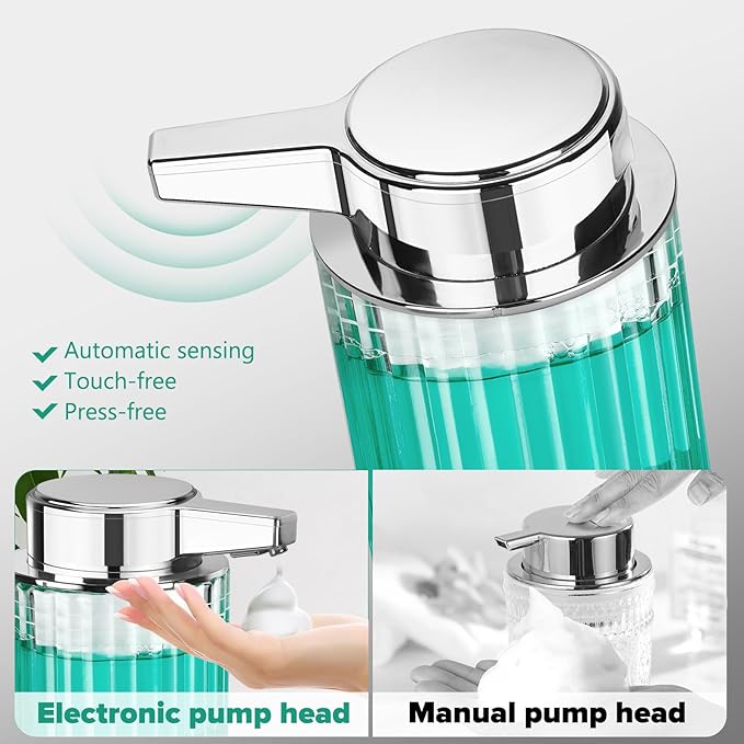 Automatic Soap Dispenser Foam for Bathroom: 8 OZ Glass Touchless Clear Auto Foaming Soap Dispenser for Kitchen - Hand Dish Lotion Home Countertop Kids - Family Couple