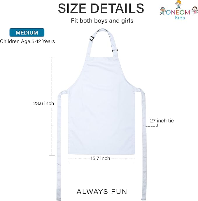 Kids Apron, Medium, 100% Cotton With An Adjustable Strap to fit All Ages