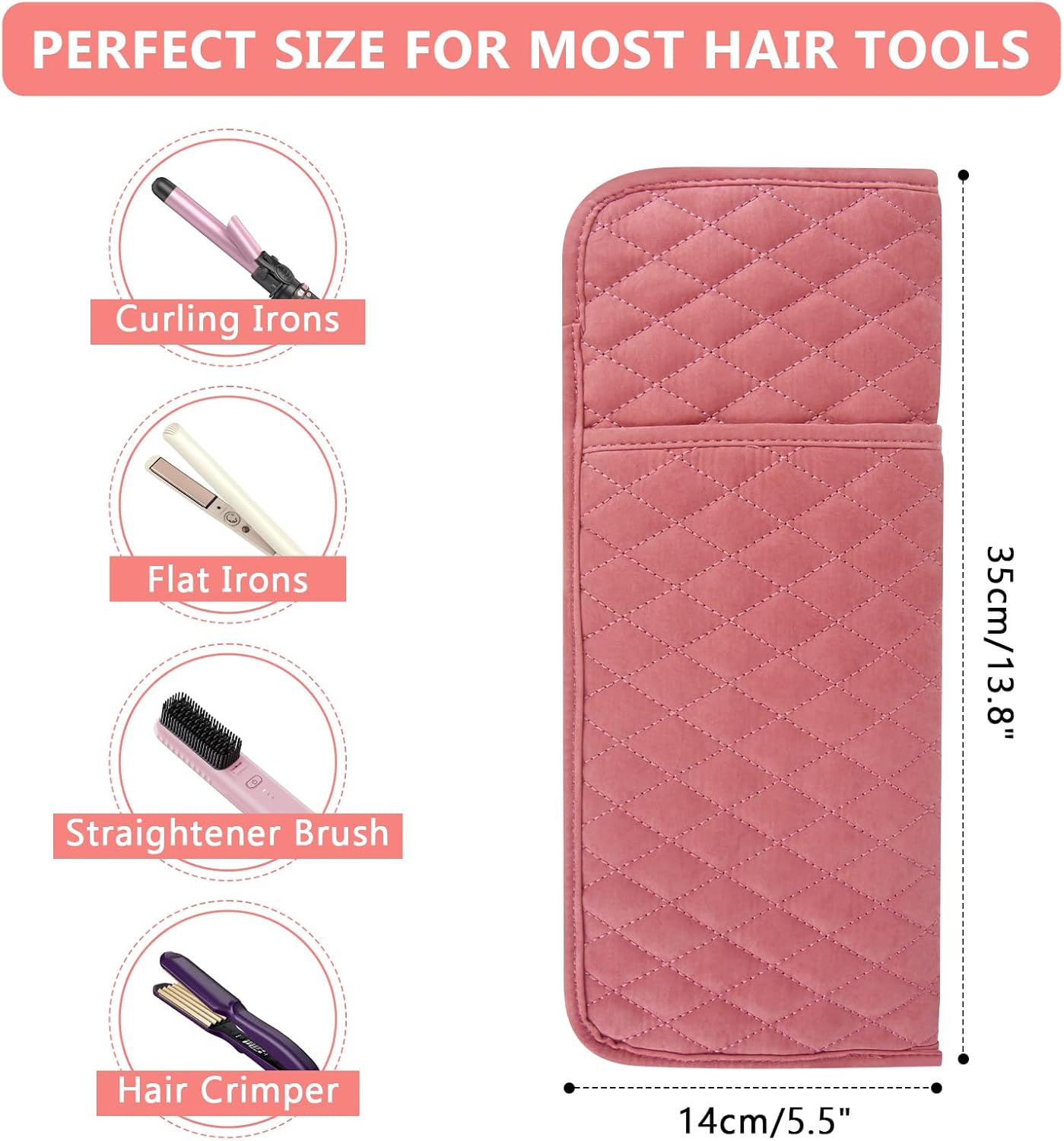 Heat Resistant Hair Tools Organizer Bag Portable Travel Storage Cover Case for Hair Straighteners, Curling Irons, Flat Irons and Hot Styling Tools(13.8" x 5.5")