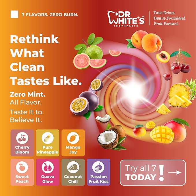 Dr. White’s Fluoride-Free nHA Toothpaste 3-Pack; Dentist-Formulated, Nano Hydroxyapatite + Xylitol, Sensitivity Relief Complex™, Mint-Free, Enamel Safe, Swallow-Safe (3.5 Oz, Cherry Bloom)