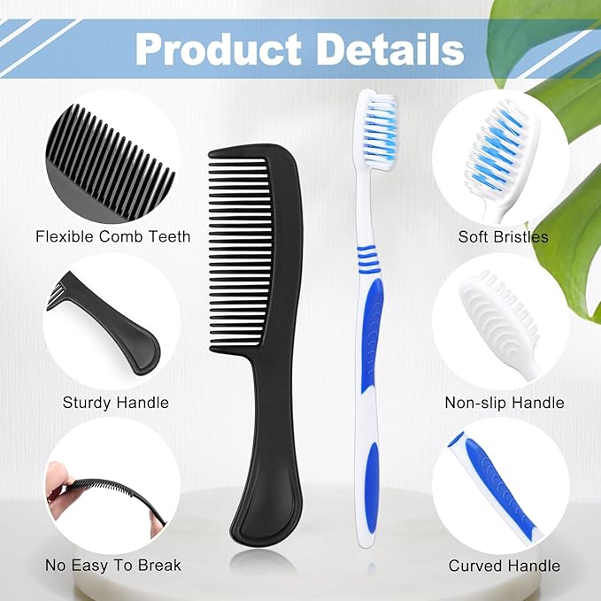 Pack of 10 Hygiene Kit, Hygiene Kit Bulk, Individually Packed, Travel Hygiene Kit with Toothbrush, Toothpaste, Comb, Shampoo, Soap and Floss Picks, Home, Suitable for Hotel, Camping, Travel