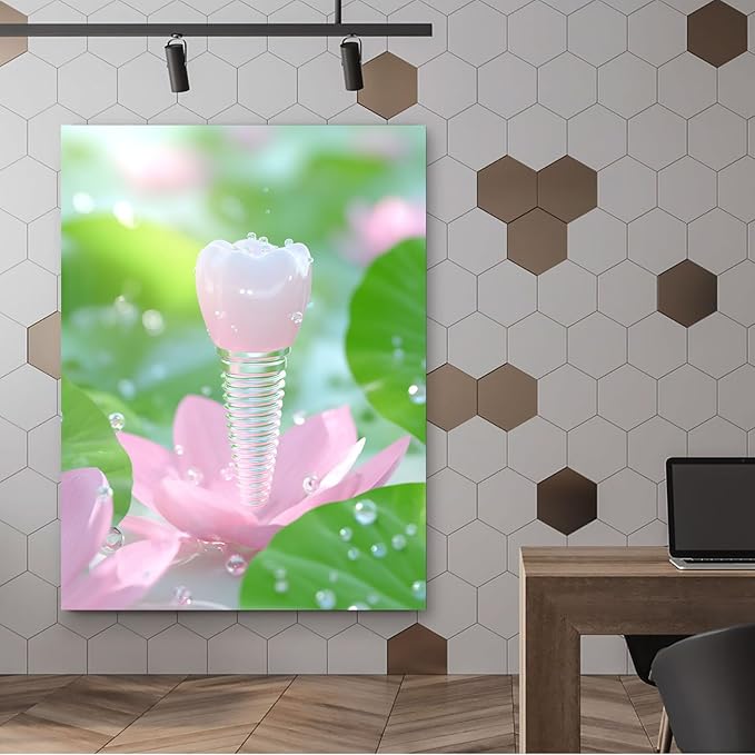 SchindlerBang Dental Canvas Art,Lotus Petal Teeth Illustration,Implant Watercolor Print,Office Clinic Decor,16x24inch Framed Poster Ready to Hang