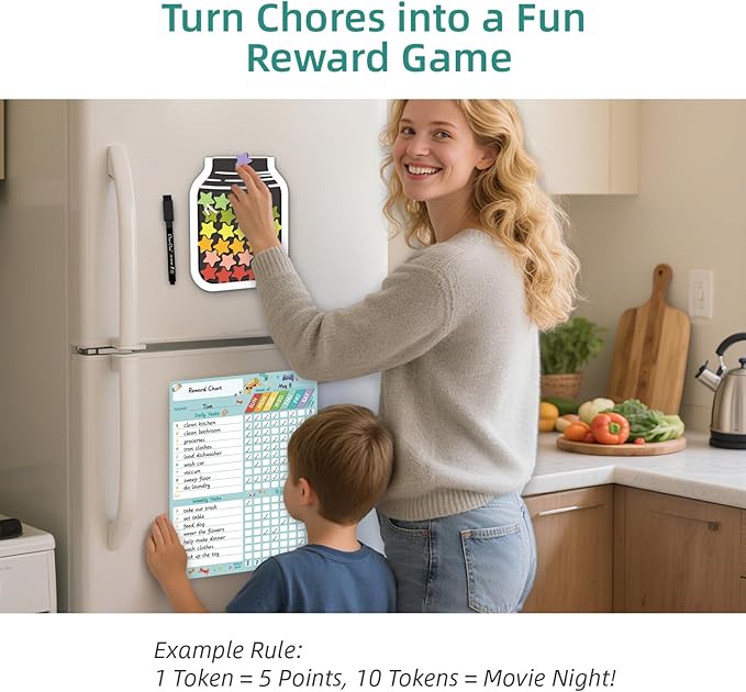 Magnetic Responsibilty Reward Chart for Kids - Magnetic Reward Jar with Stars Included - Ideal for Home Chore Tasks&Reward System