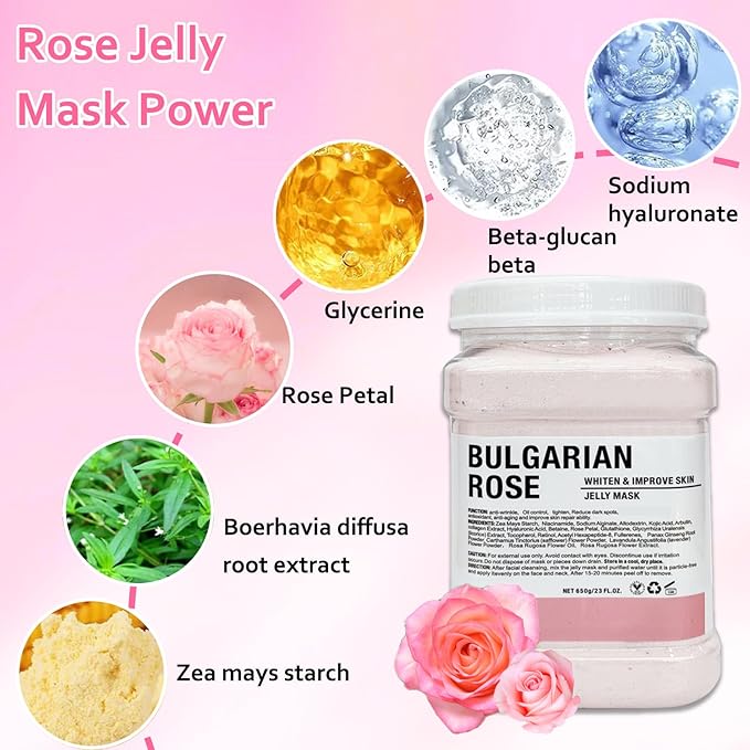 Jelly Mask Powder for Facials Care,Rose Petals Gel Jelly Face Mask,Professional Peel off Rubber Mask,Hydrating Jelly Masks,DIY Spa Mask with Double-ended Silicone Brush,23 Fl Oz
