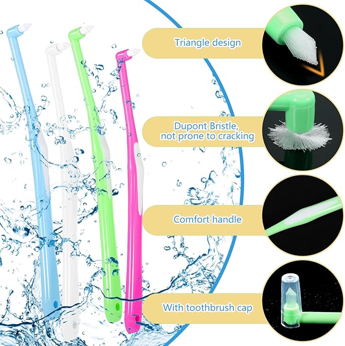 8 Pieces End Tuft Toothbrush with Cover, Soft Interdental Brushes Tapered Brush Braces Toothbrush for Orthodontic Braces Detail Cleaning(Blue/Green/Rose Red/White)