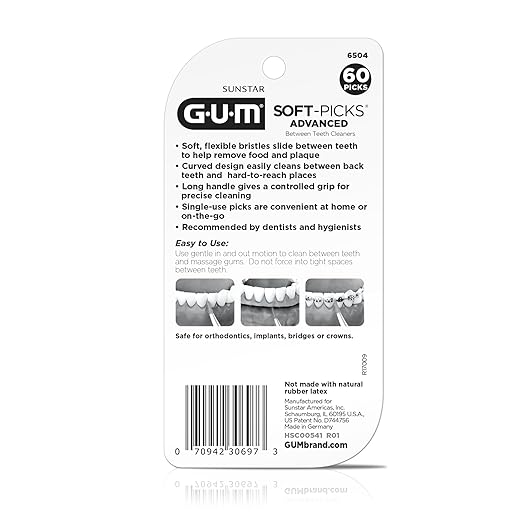 GUM Soft-Picks Advanced, Easy to Use Dental Picks for Teeth Cleaning and Gum Health, Disposable Interdental Brushes with Convenient Carry Case, Dentist Recommended Dental Picks, 60ct (3pk)