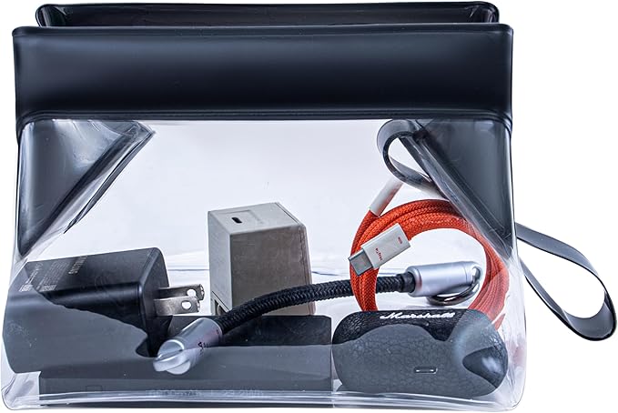 TSA Approved Clear TPU Toiletry Bag with Magnetic Closure Leak Resistant Makeup Bag Cosmetic Pouch Dopp Kit Travel Essentials Bag Magnetic Travel Container Organizer Pouch (Black)