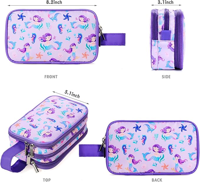 Kids Toiletry Bag for Girls, Travel Toiletry Bag for Little Young Girls Cosmetic Bag Makeup Bag Waterproof Hanging Wash Bag Toddler Toiletries, Mermaid Purple