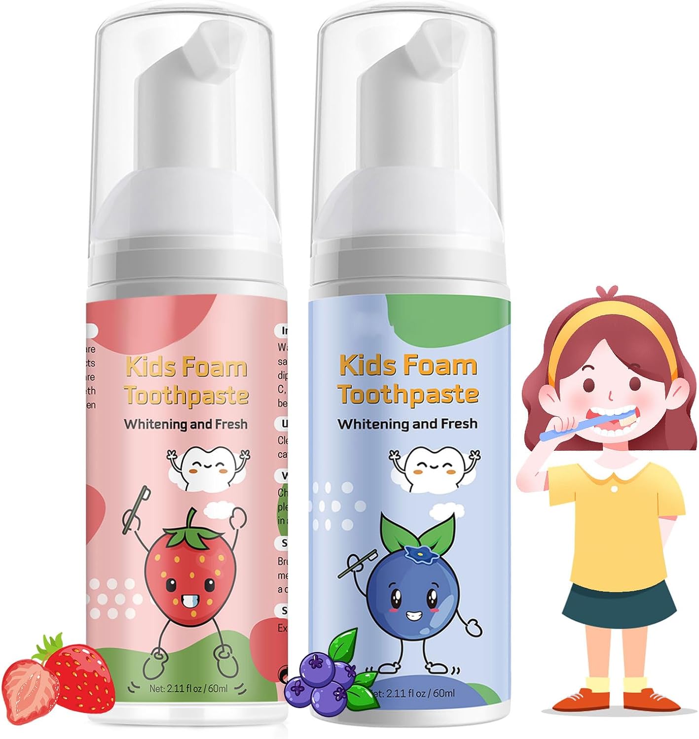 Foam Toothpaste Kids, Kids Mouthwash with Fruit Flavor - Toddler Toothpaste Age for Children,360ºCare Natural Anti-Cavity Formulas with Fluoride for Electric & U-Shape Toothbrushes