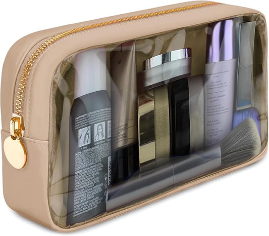 Clear Makeup Bag, Beige Mini Makeup Bag for Purse, Small Clear Cosmetic Bag, Pouch Organizer, Travel Cosmetic Case, Mini Pouch for Purse, Beige