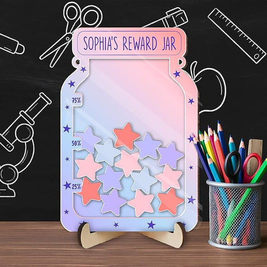 Custom Reward Jars for Kids - Magnetic Reward Jar for Classroom Behavior – Incentive Jar with Stars for Teachers & Kids – Class Rewards Chart, Potty Training, Behavior Management Tool, TT09
