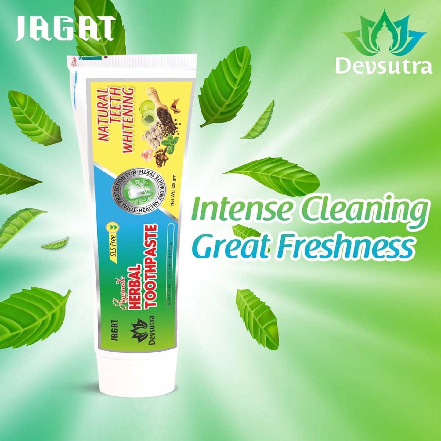 Jagat Devsutra Dr. Recommended Ayurvedic Herbal Fresh Mint Flavour Toothpaste Combo Pack Offer - 100% Natural Teeth Whitening Formula, No Fluoride & No Artificial Colours - Pack of 2 (4.4 OZ Each)