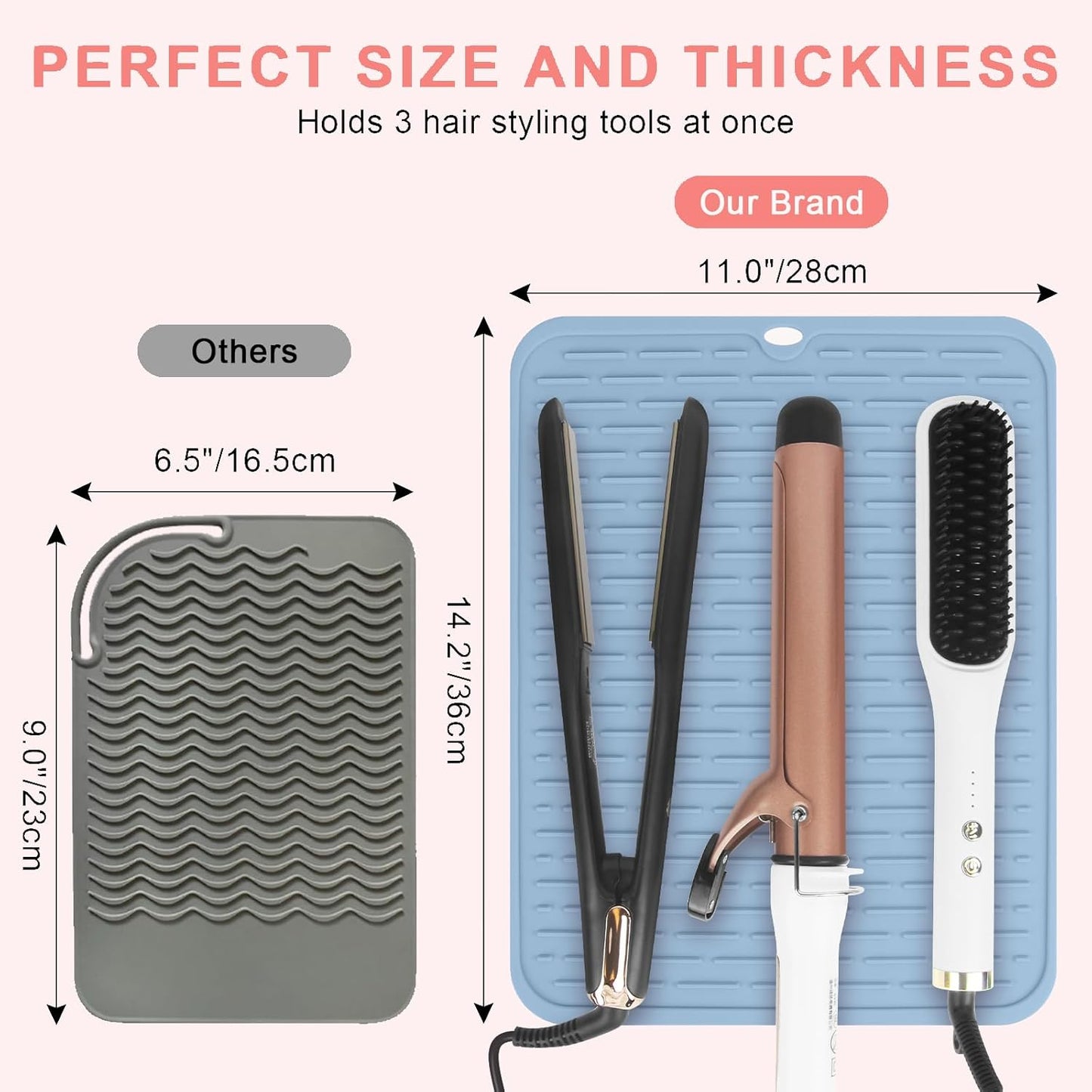AMIJEAL Oversize Silicone Heat Resistant Mat for Hair Tools, Curling Iron Mat, Hot Tools Holder, Portable Flat Iron Hair Straightener Pad Cover for Travel Vanity Salon(14.2" x 11.0")