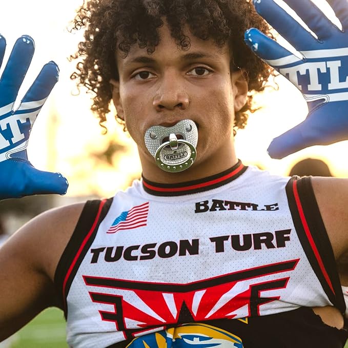 Battle Sports Binky Oxygen Football Mouthguard - Detachable Strap, Maximum Breathability, Works with Braces & No Boiling Required