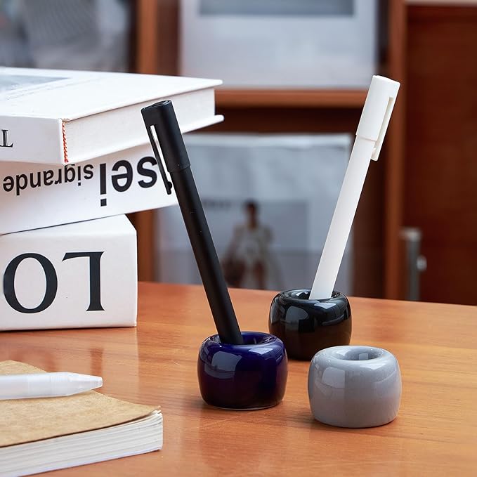 AirMoon Mini Ceramic Toothbrush Holder for Bathroom - Black Small Countertop Organizer, Easy Clean Toothbrush Stand, Suit for Electric Toothbrush Head, Pens & Coffee Spoon, Pack of 2