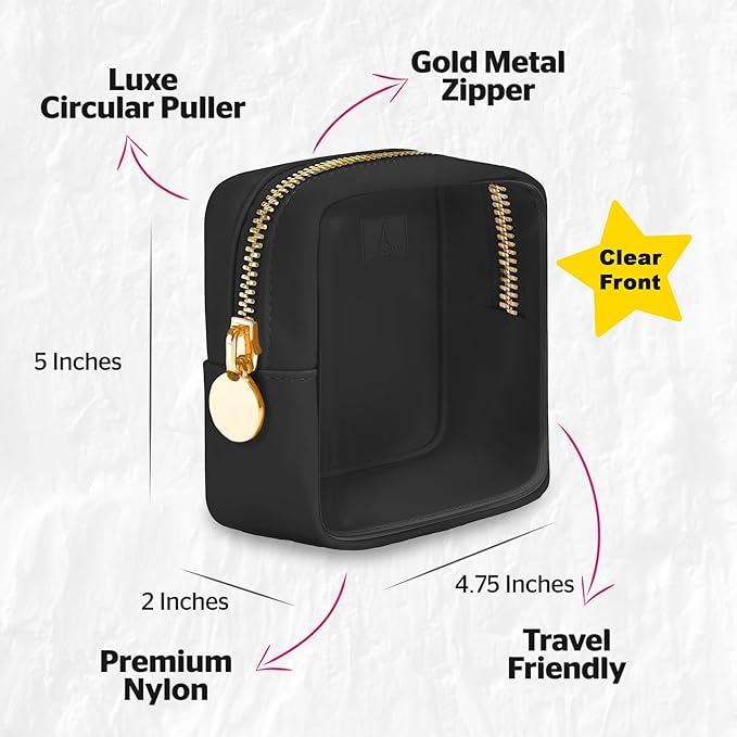 DANCOUR Clear Makeup Bag Mini Makeup Bag for Purse Mini Pouch Purse Clear Pouch Small Cosmetic Cosmetic Travel Case Black